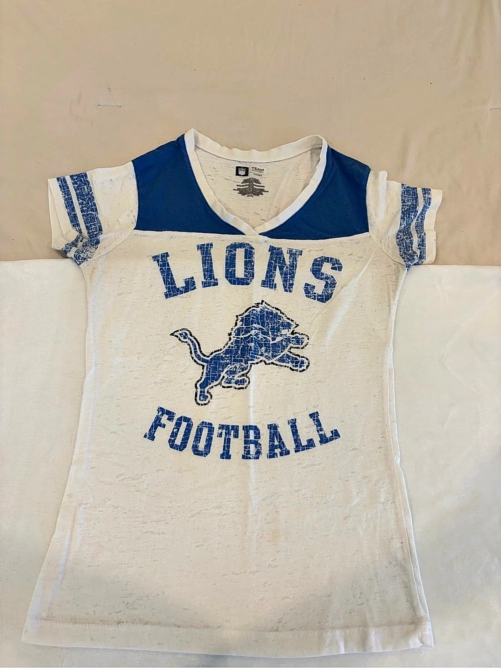 Team Apparel Kids Football Graphic Short Sleeve Tee in White & Blue